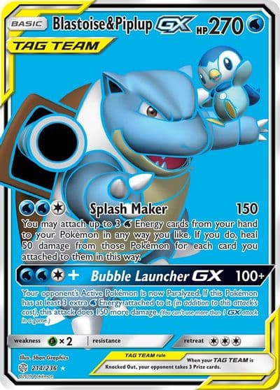 Blastoise & Piplup GX (Full Art) SM - Cosmic Eclipse Pokemon card