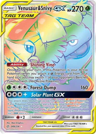 Venusaur & Snivy GX (Secret) SM - Cosmic Eclipse Pokemon card