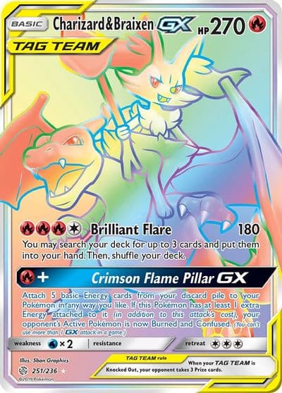 Charizard & Braixen GX (Secret) SM - Cosmic Eclipse Pokemon card