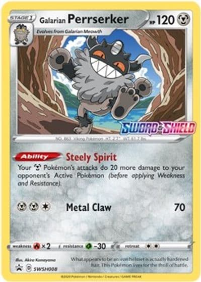 Galarian Perrserker - SWSH008 (Prerelease) SWSH: Sword & Shield Promo Cards Pokemon card