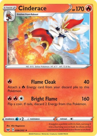 Cinderace (036) SWSH01: Sword & Shield Base Set Pokemon card