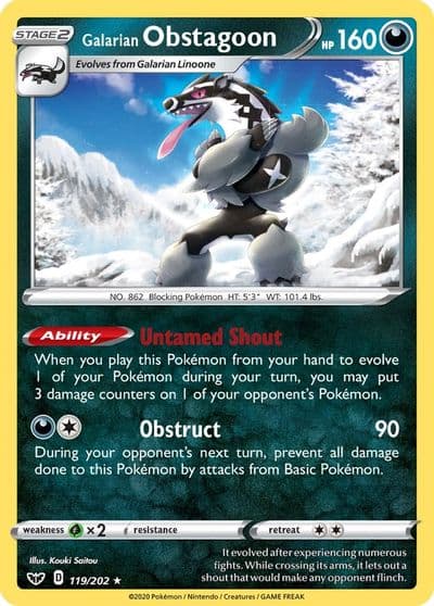 Galarian Obstagoon SWSH01: Sword & Shield Base Set Pokemon card