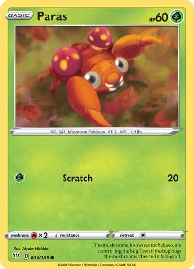 Paras SWSH03: Darkness Ablaze Pokemon card