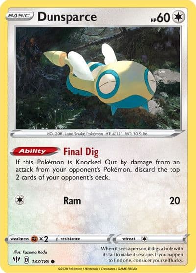 Dunsparce SWSH03: Darkness Ablaze Pokemon card