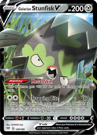 Galarian Stunfisk V SWSH03: Darkness Ablaze Pokemon card