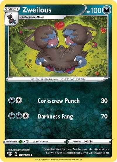 Zweilous SWSH03: Darkness Ablaze Pokemon card