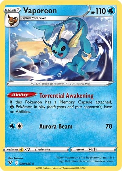 Vaporeon SWSH04: Vivid Voltage Pokemon card