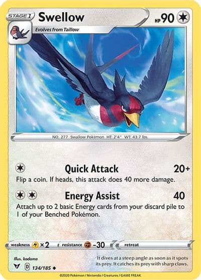 Swellow SWSH04: Vivid Voltage Pokemon card