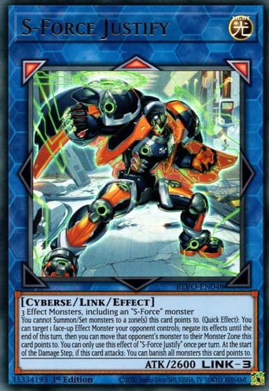 S Force Justify Blazing Vortex Yu-Gi-Oh! card
