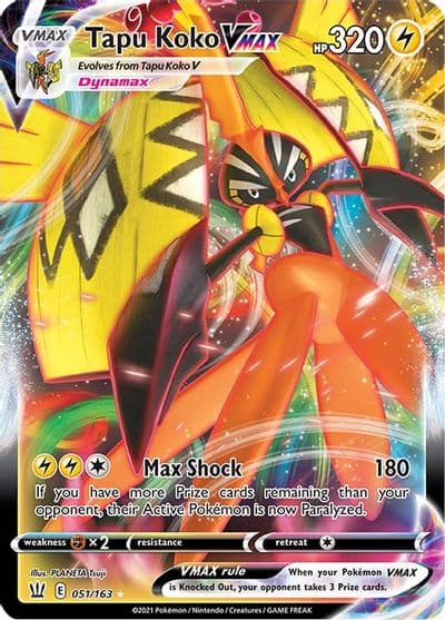 Tapu Koko VMAX SWSH05: Battle Styles Pokemon card