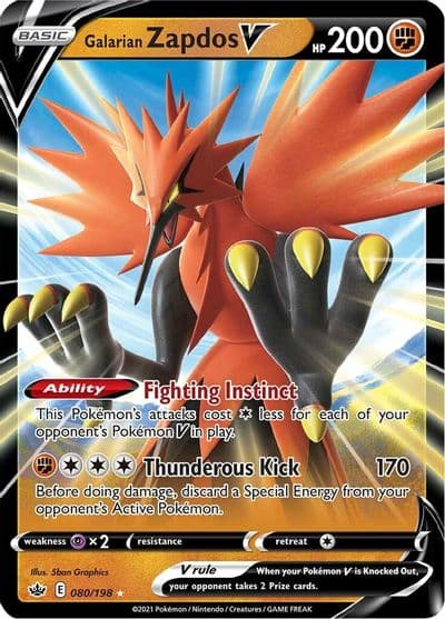 Galarian Zapdos V SWSH06: Chilling Reign Pokemon card