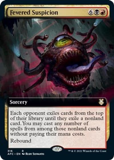 Fevered Suspicion Extended Art Commander: Adventures in the Forgotten Realms Magic card