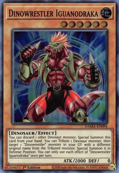 Dinowrestler Iguanodraka Dawn of Majesty Yu-Gi-Oh! card