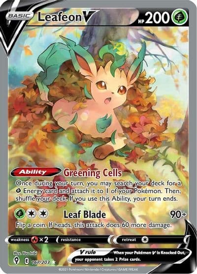 Leafeon V (Alternate Full Art) SWSH07: Evolving Skies Pokemon card