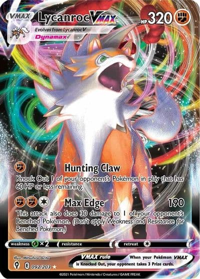 Lycanroc VMAX SWSH07: Evolving Skies Pokemon card