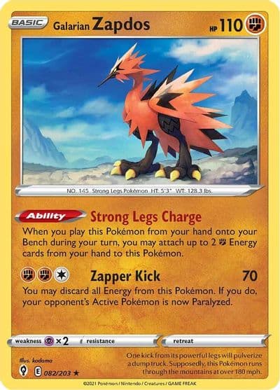 Galarian Zapdos SWSH07: Evolving Skies Pokemon card
