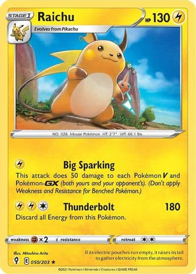 Raichu SWSH07: Evolving Skies Pokemon card