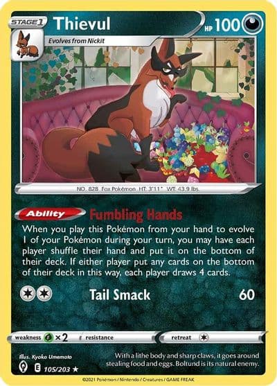 Thievul SWSH07: Evolving Skies Pokemon card