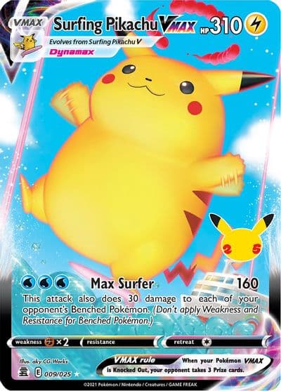 Surfing Pikachu VMAX Celebrations Pokemon card