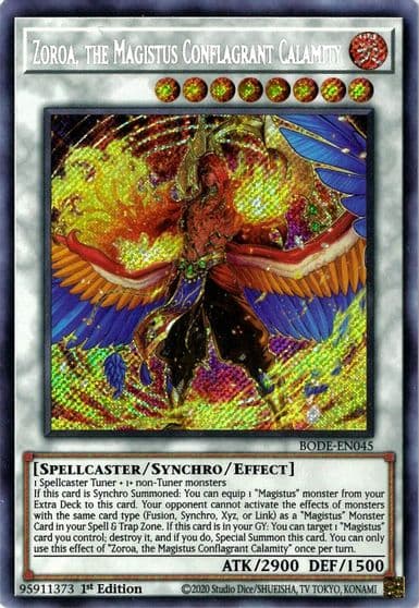 Zoroa the Magistus Conflagrant Calamity Burst of Destiny Yu-Gi-Oh! card