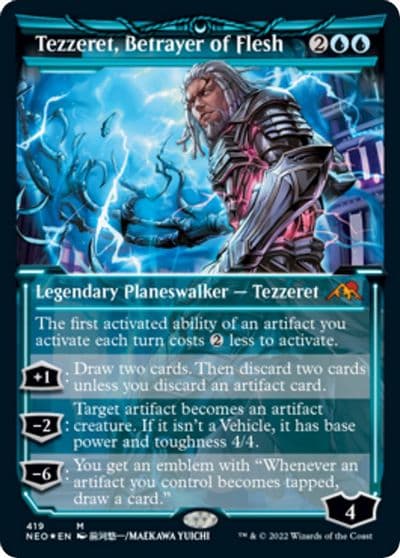 Tezzeret Betrayer of Flesh Showcase Foil Etched Kamigawa: Neon Dynasty Magic card