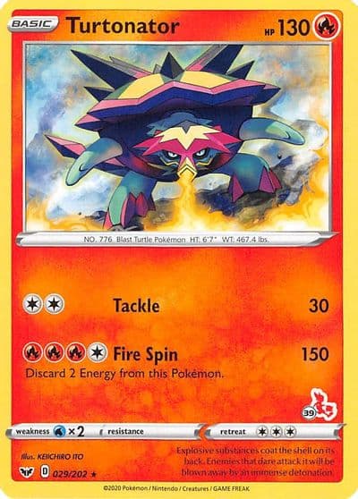 Turtonator (#39 Cinderace Stamped) Battle Academy 2022 Pokemon card