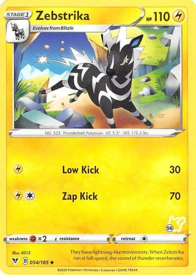 Zebstrika (#56 Pikachu Stamped) Battle Academy 2022 Pokemon card