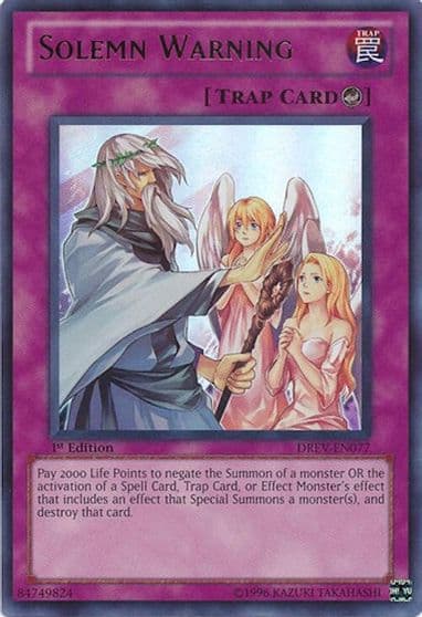 Solemn Warning Duelist Revolution Yu-Gi-Oh! card