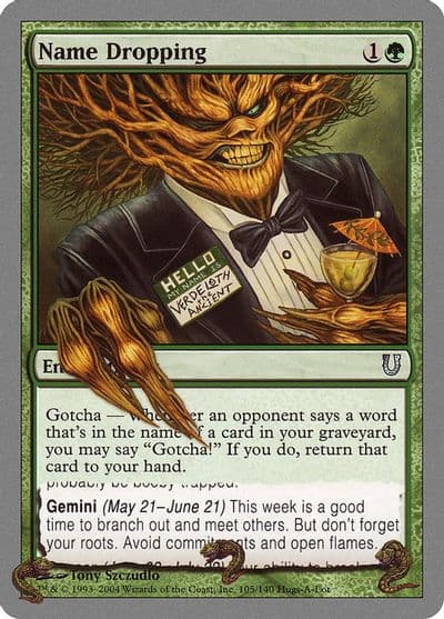 Name Dropping Unhinged Magic card
