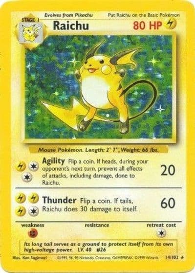 Raichu Base Set Pokemon card