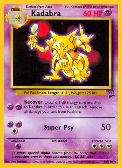 Kadabra Base Set 2 Pokemon card