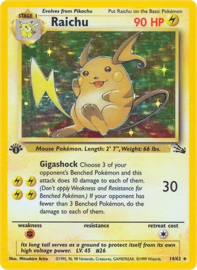 Raichu (14) Fossil Pokemon card