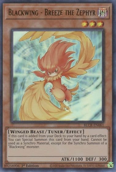 Blackwing Breeze the Zephyr Battles of Legend: Crystal Revenge Yu-Gi-Oh! card