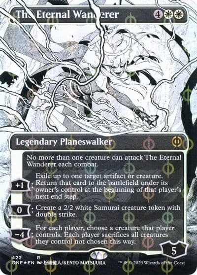 The Eternal Wanderer Borderless Step and Compleat Foil Phyrexia: All Will Be One Magic card