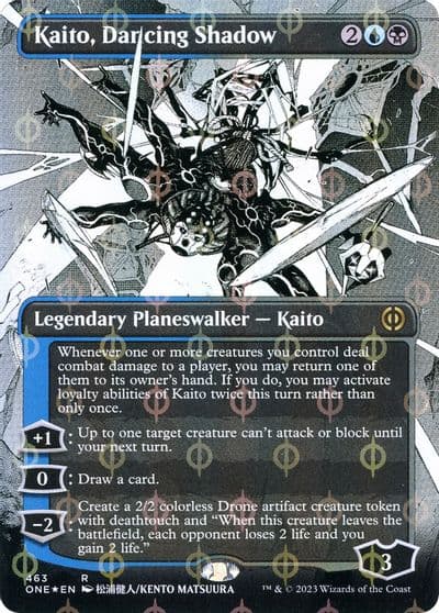 Kaito Dancing Shadow Borderless Step and Compleat Foil Phyrexia: All Will Be One Magic card