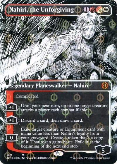 Nahiri the Unforgiving Borderless Step and Compleat Foil Phyrexia: All Will Be One Magic card