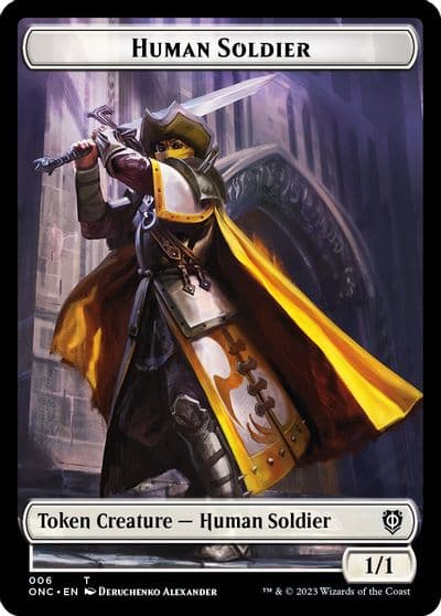 Human Soldier Elephant Double Sided Token Commander: Phyrexia: All Will Be One Magic card