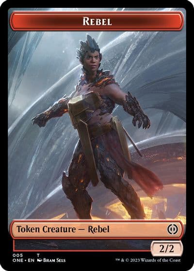Rebel Emblem Koth Fire of Resistance Double sided Token Phyrexia: All Will Be One Magic card