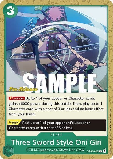 Three Sword Style Oni Giri Paramount War Pre-Release Cards One Piece card