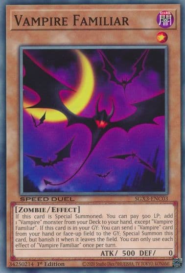 Vampire Familiar Speed Duel GX: Duelists of Shadows Yu-Gi-Oh! card