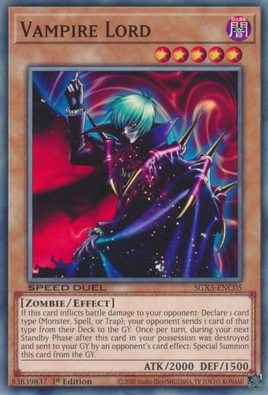 Vampire Lord Speed Duel GX: Duelists of Shadows Yu-Gi-Oh! card