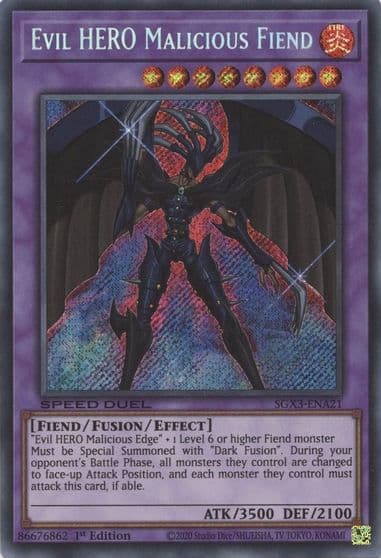 Evil HERO Malicious Fiend Secret Rare Speed Duel GX: Duelists of Shadows Yu-Gi-Oh! card
