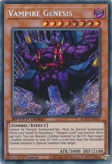 Vampire Genesis Secret Rare Speed Duel GX: Duelists of Shadows Yu-Gi-Oh! card