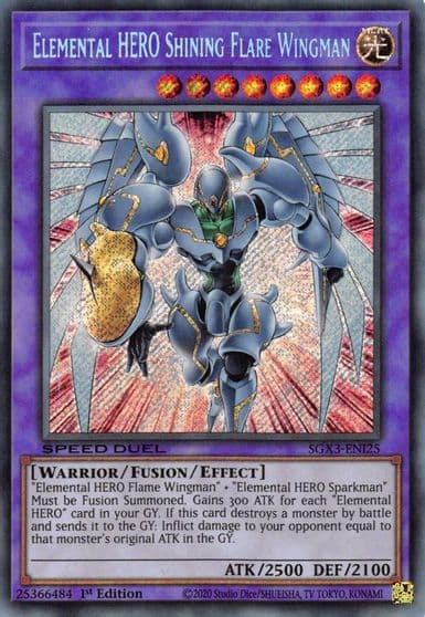 Elemental HERO Shining Flare Wingman Secret Rare Speed Duel GX: Duelists of Shadows Yu-Gi-Oh! card