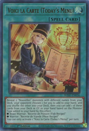 Voici la Carte Todays Menu Wild Survivors Yu-Gi-Oh! card
