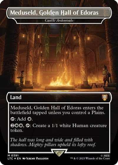 Meduseld Golden Hall of Edoras Castle Ardenvale Borderless Surge Foil Commander: The Lord of the Rings: Tales of Middle-earth Magic card