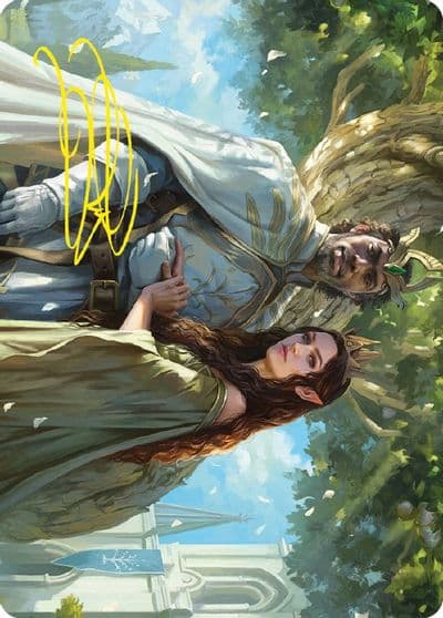 Aragorn and Arwen Wed Art Card Gold Stamped Signature Art Series: Universes Beyond: The Lord of the Rings: Tales of Middle-earth Magic card