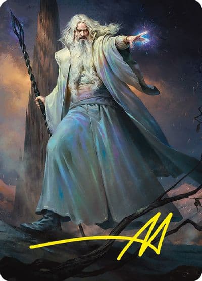 Saruman of Many Colors Art Card Gold Stamped Signature Art Series: Universes Beyond: The Lord of the Rings: Tales of Middle-earth Magic card