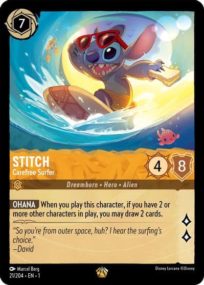 Stitch Carefree Surfer The First Chapter Lorcana card