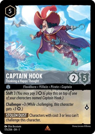 Captain Hook Thinking a Happy Thought The First Chapter Lorcana card